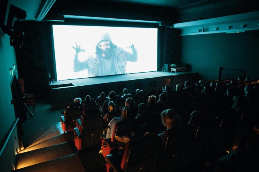 Classic horror cinema screen monster audience