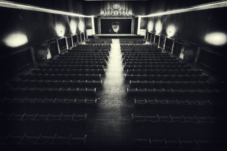 Cinema screen dark theater antihero character silhouette