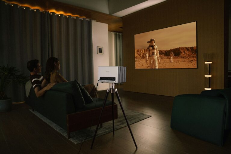 Home movie night living room vintage film projector