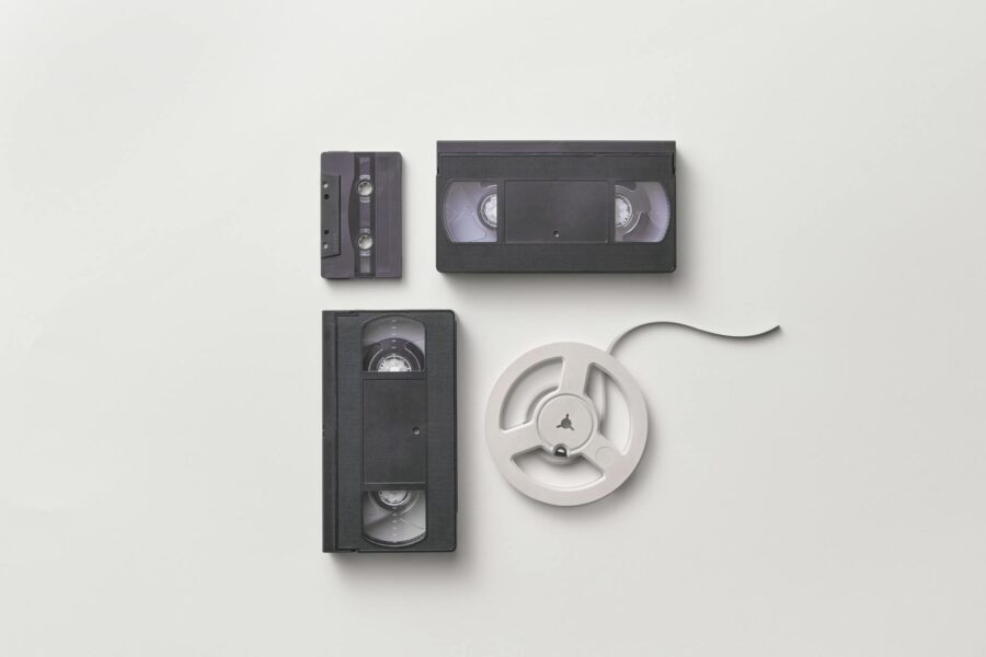 Retro vhs tapes video recorder